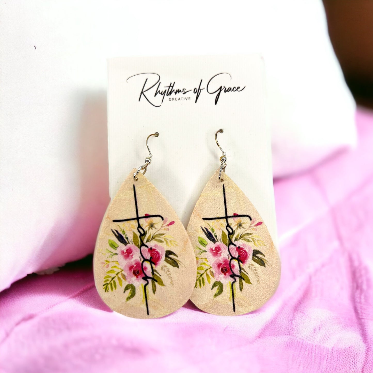 Bloom with Grace – Floral Faith Teardrop Earrings - Rhythms of Grace Creative