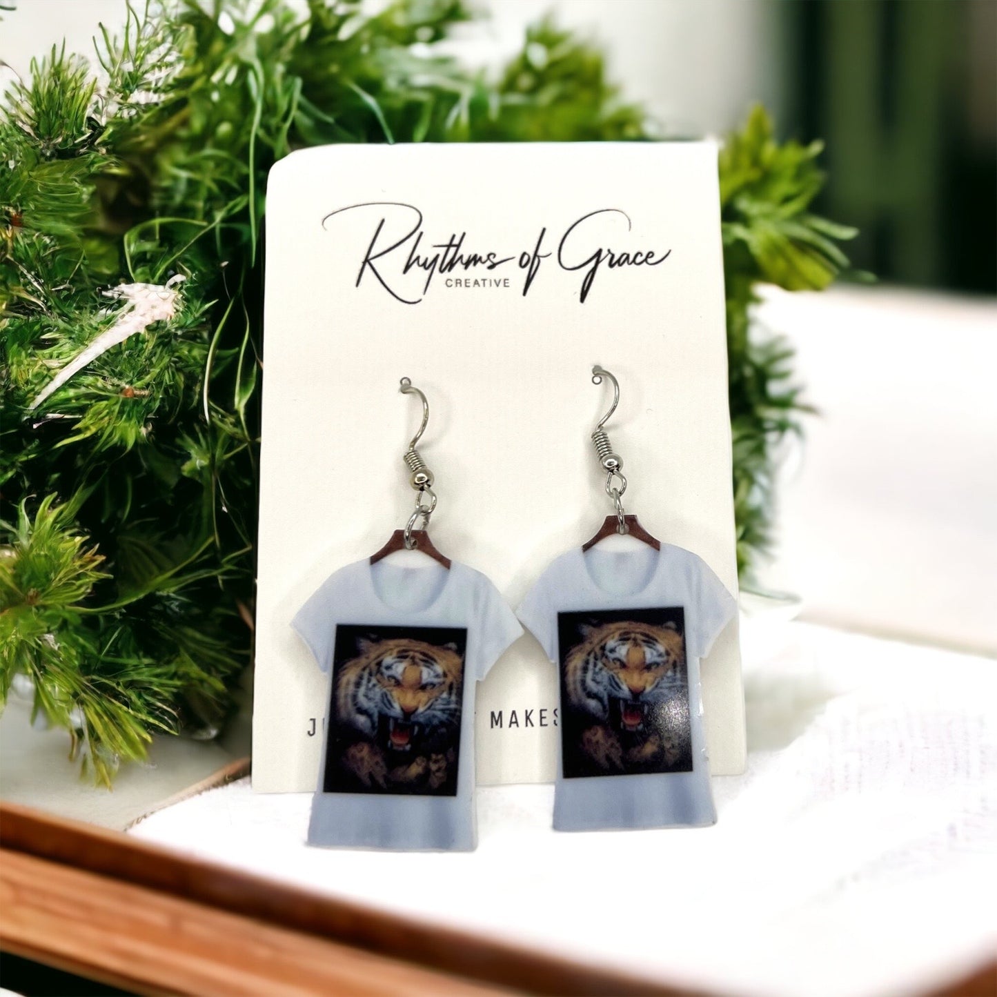 Tiger T-shirt Earrings - Tiger Earrings, Crazy Cat Lady, Tigers Football, Animal Lover, Vet Tech, Veterinarian Gift, Fur Mom, Tiger Shirt - Rhythms of Grace Creative