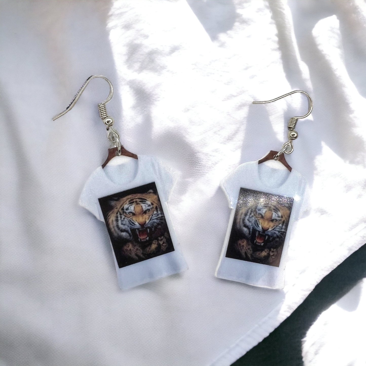 Tiger T-shirt Earrings - Tiger Earrings, Crazy Cat Lady, Tigers Football, Animal Lover, Vet Tech, Veterinarian Gift, Fur Mom, Tiger Shirt - Rhythms of Grace Creative
