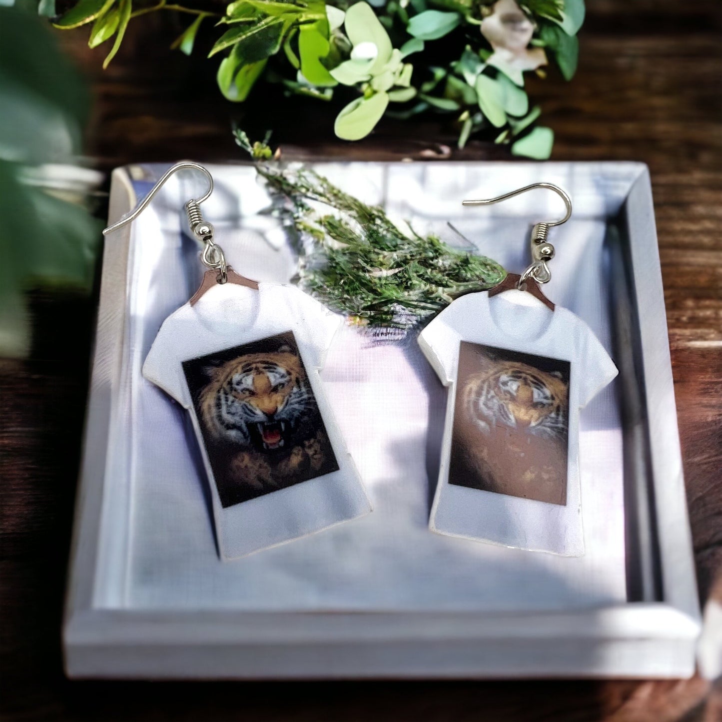 Tiger T-shirt Earrings - Tiger Earrings, Crazy Cat Lady, Tigers Football, Animal Lover, Vet Tech, Veterinarian Gift, Fur Mom, Tiger Shirt - Rhythms of Grace Creative