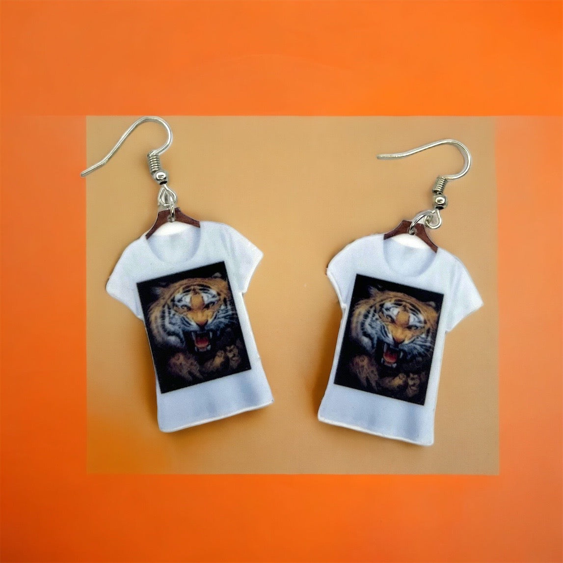 Tiger T-shirt Earrings - Tiger Earrings, Crazy Cat Lady, Tigers Football, Animal Lover, Vet Tech, Veterinarian Gift, Fur Mom, Tiger Shirt - Rhythms of Grace Creative