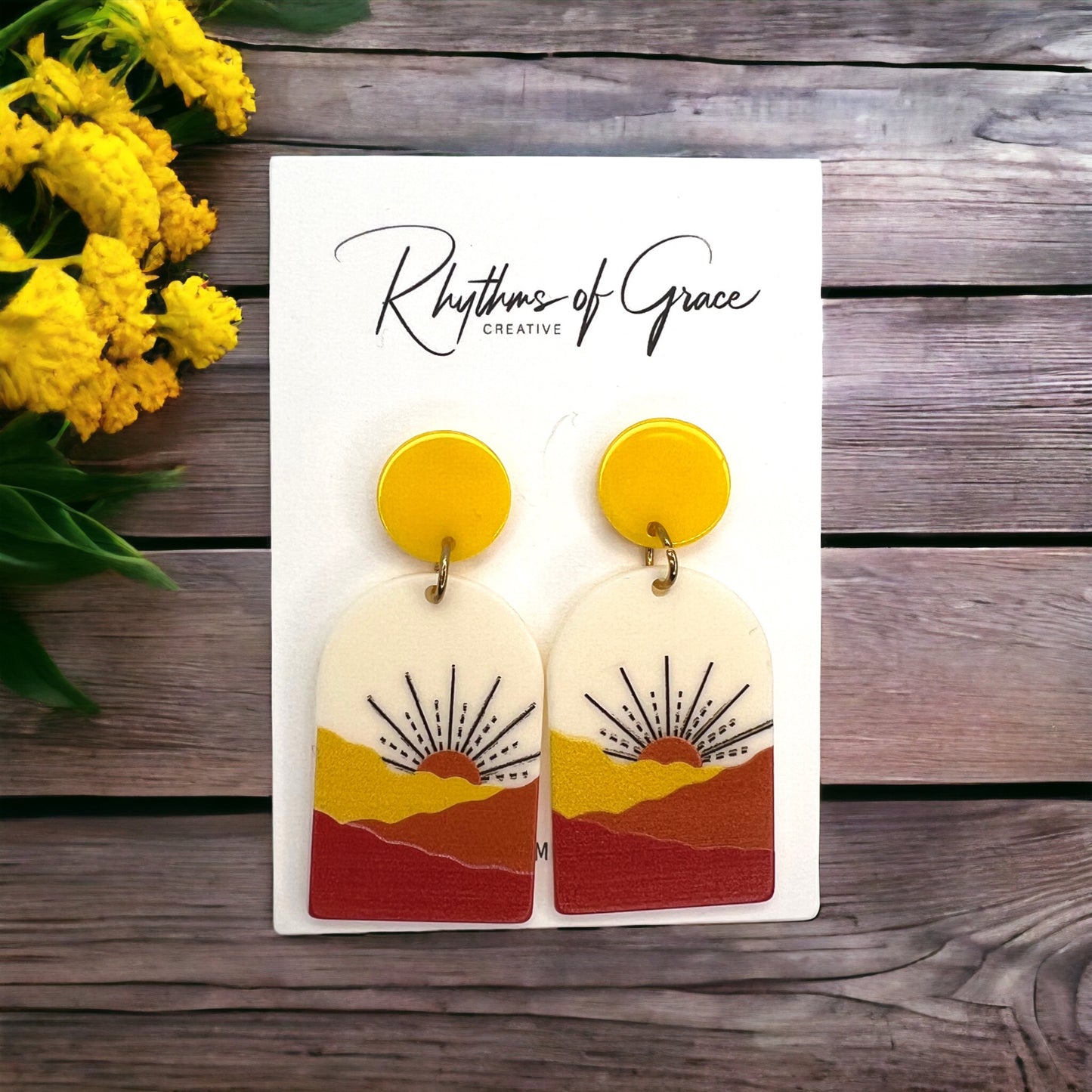 Dessert Sun Earrings - Handmade Earrings, Funky Earrings, Handmade Jewelry, Unique Jewelry, Yellow Earrings, Mountain, Arizona Dessert - Rhythms of Grace Creative
