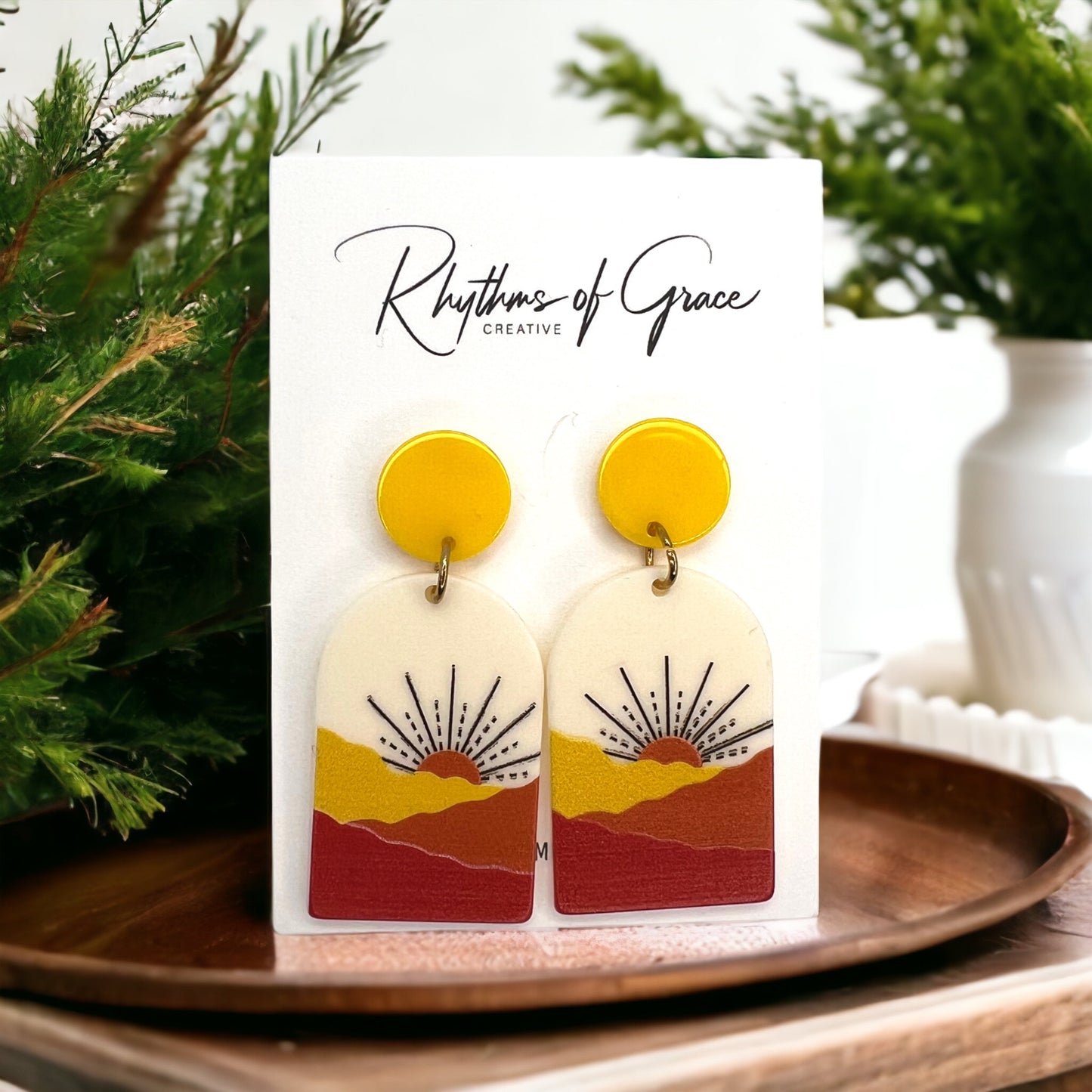 Dessert Sun Earrings - Handmade Earrings, Funky Earrings, Handmade Jewelry, Unique Jewelry, Yellow Earrings, Mountain, Arizona Dessert - Rhythms of Grace Creative