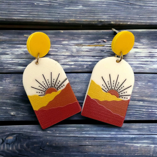 Dessert Sun Earrings - Handmade Earrings, Funky Earrings, Handmade Jewelry, Unique Jewelry, Yellow Earrings, Mountain, Arizona Dessert - Rhythms of Grace Creative