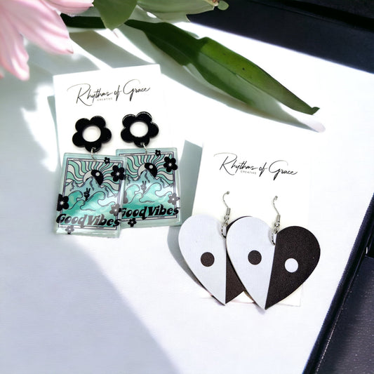Yin Yang Earrings - Yin Yang Accessories, Handmade Earrings, Good Vibes Only, Black and White