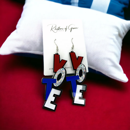 Vote Earrings - Democracy Earrings, Handmade Earrings, Stars and Stripes, Political Accessories, Red White and Blue