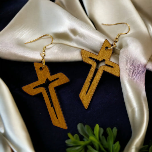 Wooden Cross Earrings - Crucifix Jewelry, Natural Wood, Faith Inspires, Christian Earrings, Crucifix Earrings, Cross Jewelry, Christianity