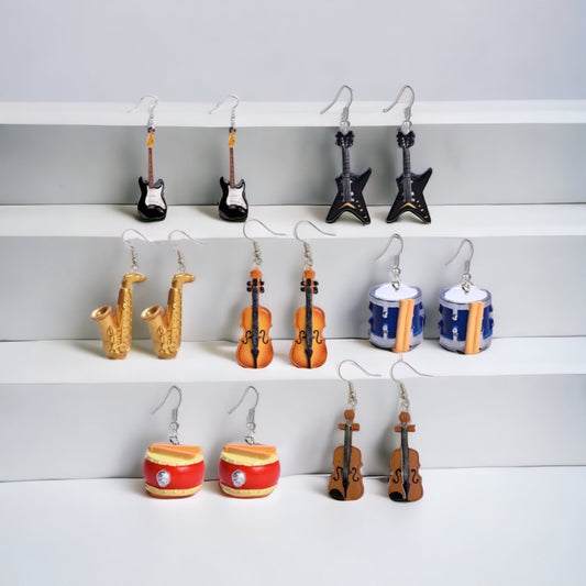 Musical Instrument Earrings - Music Teacher, Handmade Earrings, Music Earrings, Handmade Jewelry, Musician Jewelry, Saxophone Earrings