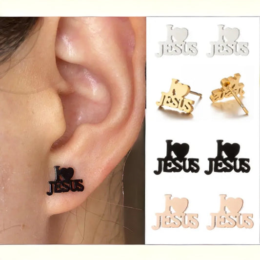 I Love Jesus Stud Earrings - Handmade Jewelry, Christian Earrings, Handmade Earrings, Faith Jewelry, Christianity, Faith Earrings, Spiritual