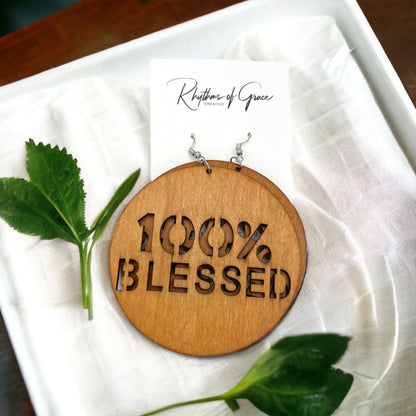 100% Blessed Earrings - Faith Earrings, Faith Accessories, Christian Earrings, Bohemian Earrings, Cross Jewelry, Cross Accessories