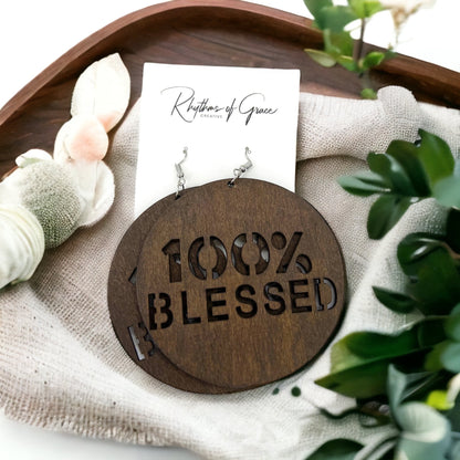 100% Blessed Earrings - Faith Earrings, Faith Accessories, Christian Earrings, Bohemian Earrings, Cross Jewelry, Cross Accessories
