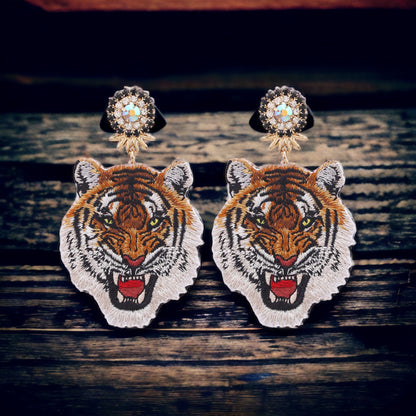 Tiger Earrings - Rhinestone Earrings, Handmade Jewelry, Tiger Jewelry, Bengals Jewelry, Tiger Football, Bengal Tiger, Tiger Accessories