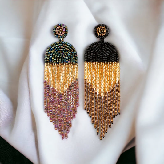 Black and Gold Beaded Boho Earrings - New Orleans, Saints Football, Black Gold, Beaded Earrings, Boho Accessories, NOLA Saints, Glass Beads - Rhythms of Grace Creative