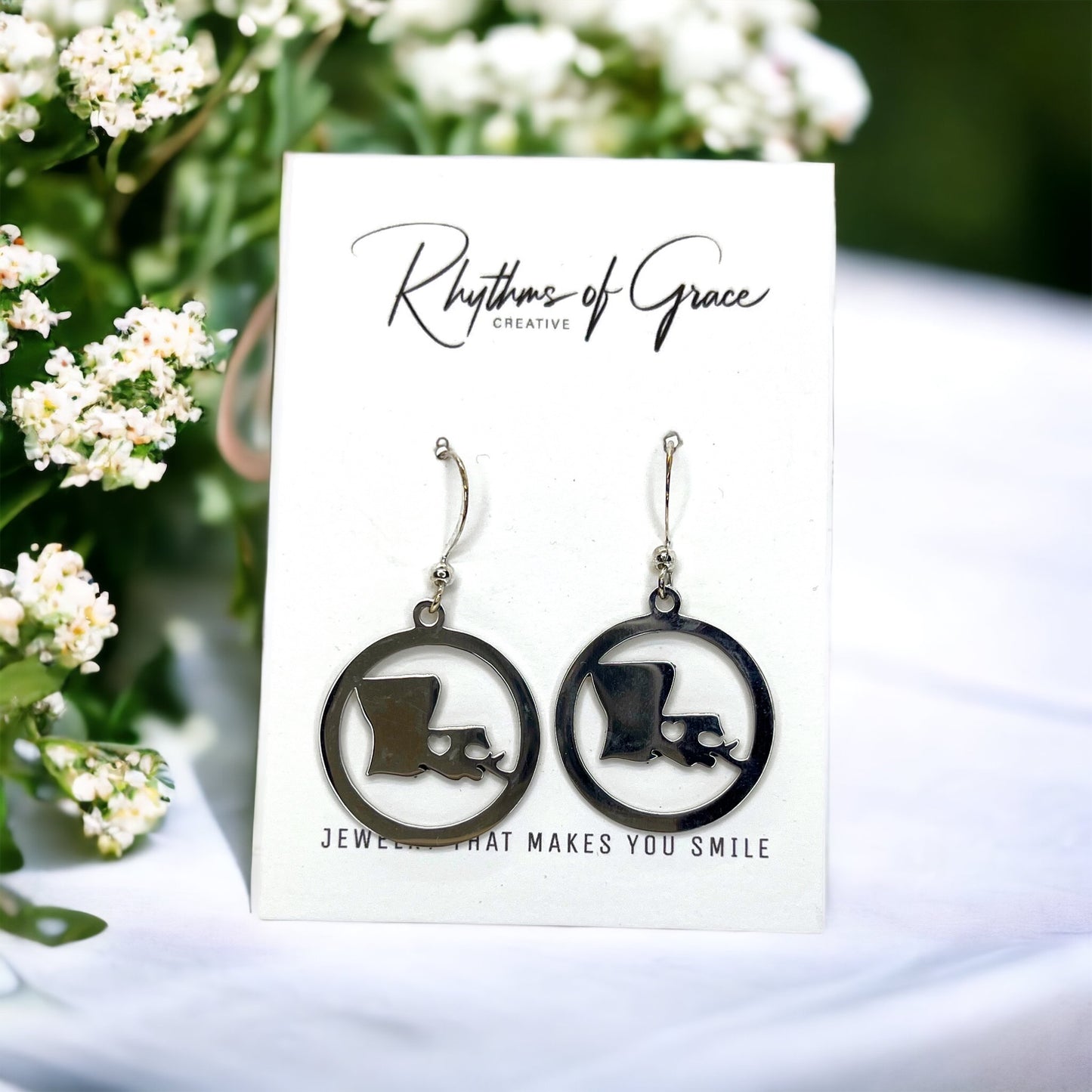 Louisiana Earrings - Louisiana State, Handmade Jewelry, Heart of Louisiana, New Orleans Saints, NOLA Earrings, Handmade Earrings - Rhythms of Grace Creative
