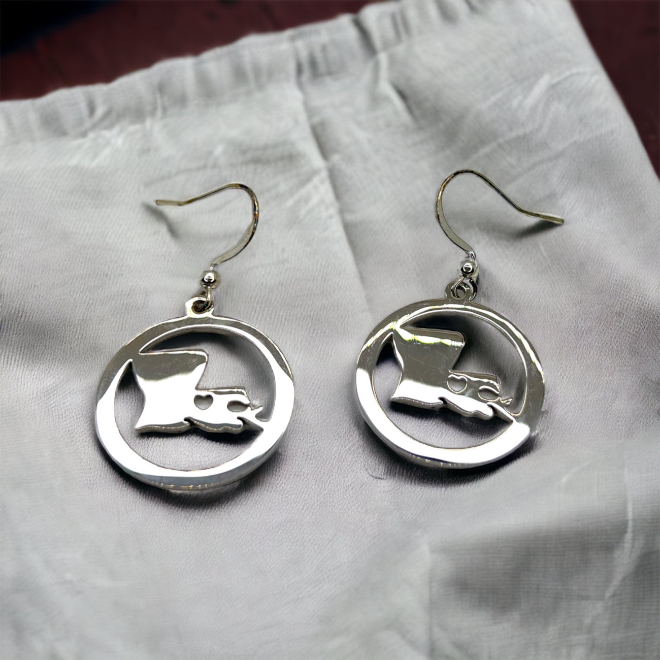 Louisiana Earrings - Louisiana State, Handmade Jewelry, Heart of Louisiana, New Orleans Saints, NOLA Earrings, Handmade Earrings - Rhythms of Grace Creative