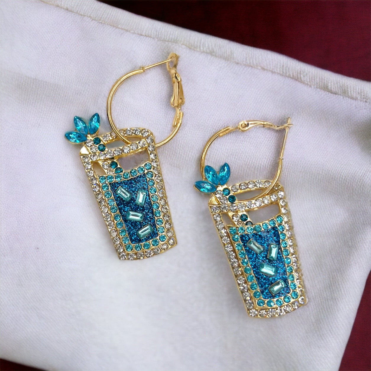 Rhinestone Drink Earrings - Handmade Jewelry, Drink Jewelry, Beach Accessories, Handmade Earrings, Happy Hour, Cocktail Earrings, Blue Drink - Rhythms of Grace Creative