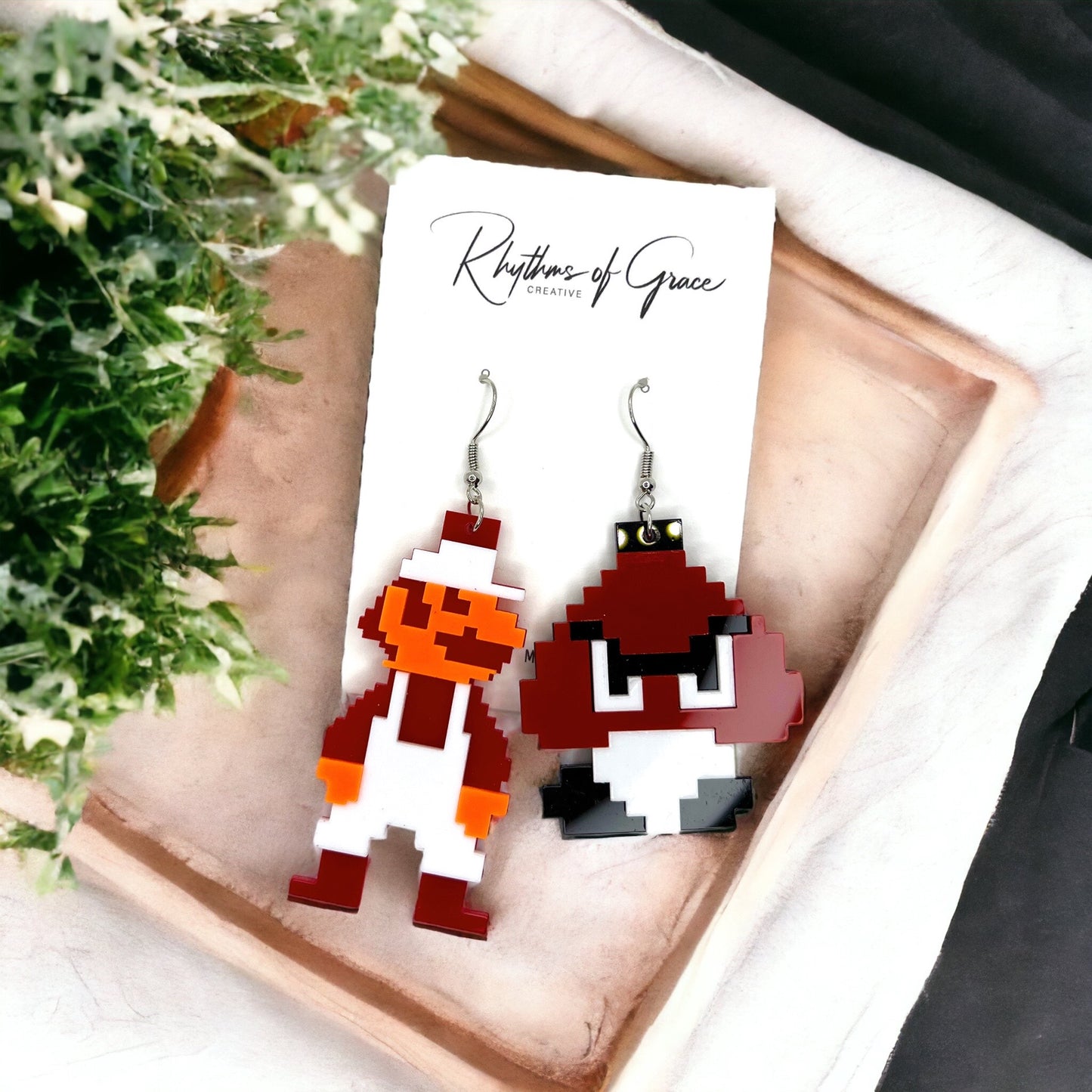 Super Mario Bros Earrings - 80’s Retro, Game Console, Mario Costume, Cartoon Character, Retro Video Game, Handmade Earrings - Rhythms of Grace Creative