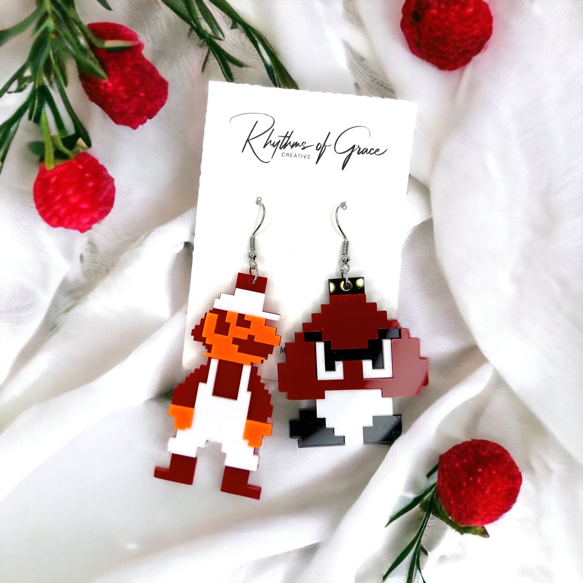Super Mario Bros Earrings - 80’s Retro, Game Console, Mario Costume, Cartoon Character, Retro Video Game, Handmade Earrings - Rhythms of Grace Creative
