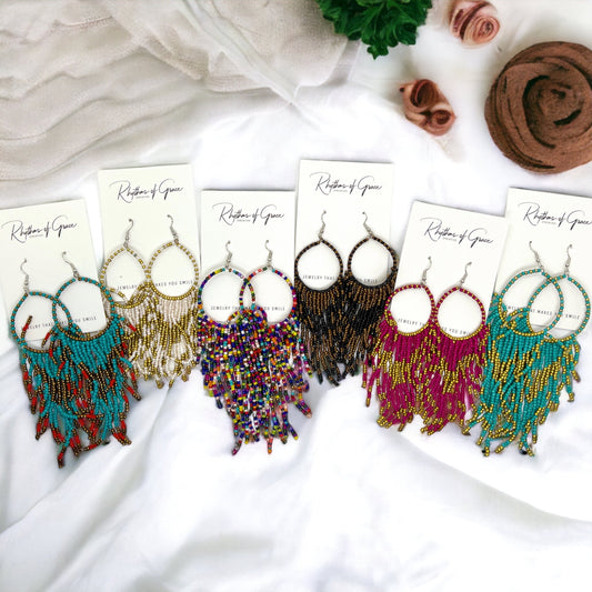 Beaded Boho Earrings - Bohemian Earrings, Beaded Earrings, Boho Chic, Beaded Accessories - Rhythms of Grace Creative