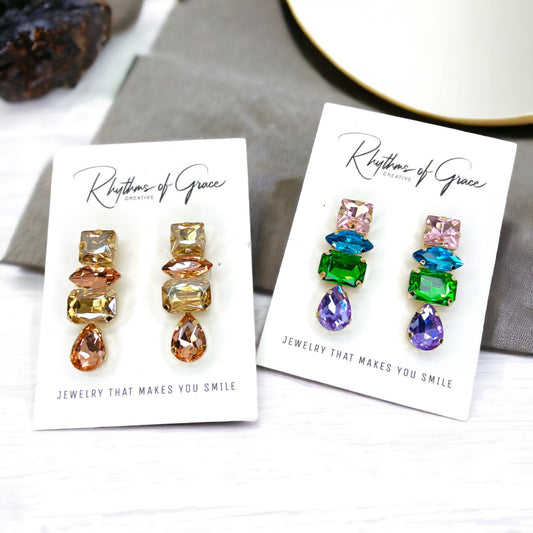 Pastel Rhinestone Earrings - Peach Earrings, Bridesmaid Earrings, Wedding Party, Handmade Earrings, Pink Earrings, Baby Shower, Easter Earrings