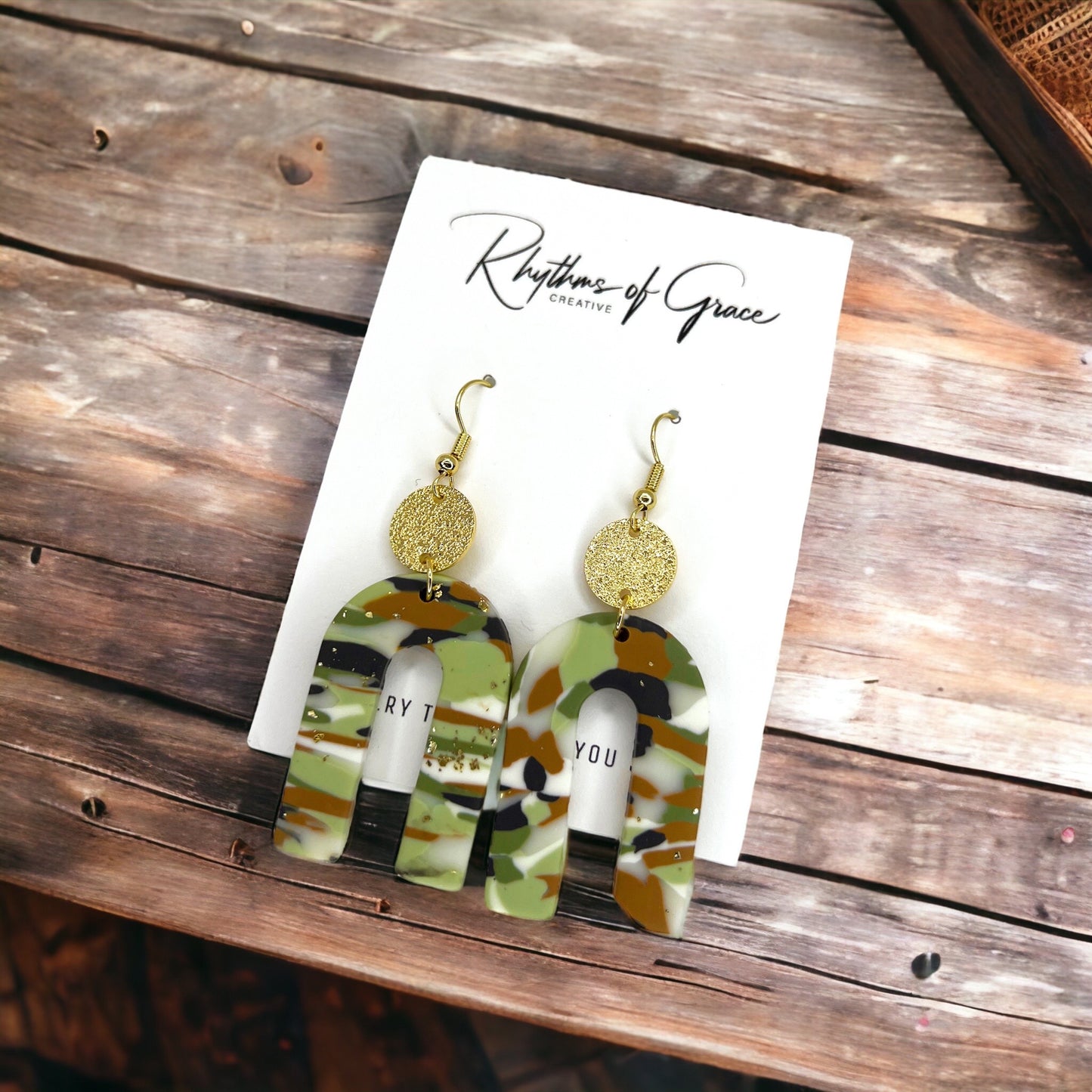 Camo Drop Earrings - Camouflage Earrings, Hunter Green, Hunting Accessories Camping Earrings, Sportsman Paradise, Country Princess, Adventure Seeker - Rhythms of Grace Creative