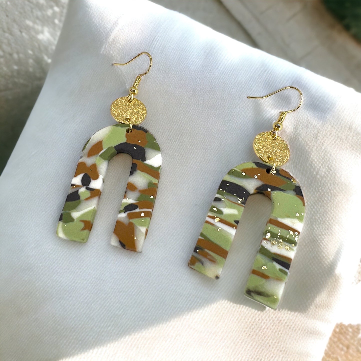 Camo Drop Earrings - Camouflage Earrings, Hunter Green, Hunting Accessories Camping Earrings, Sportsman Paradise, Country Princess, Adventure Seeker - Rhythms of Grace Creative