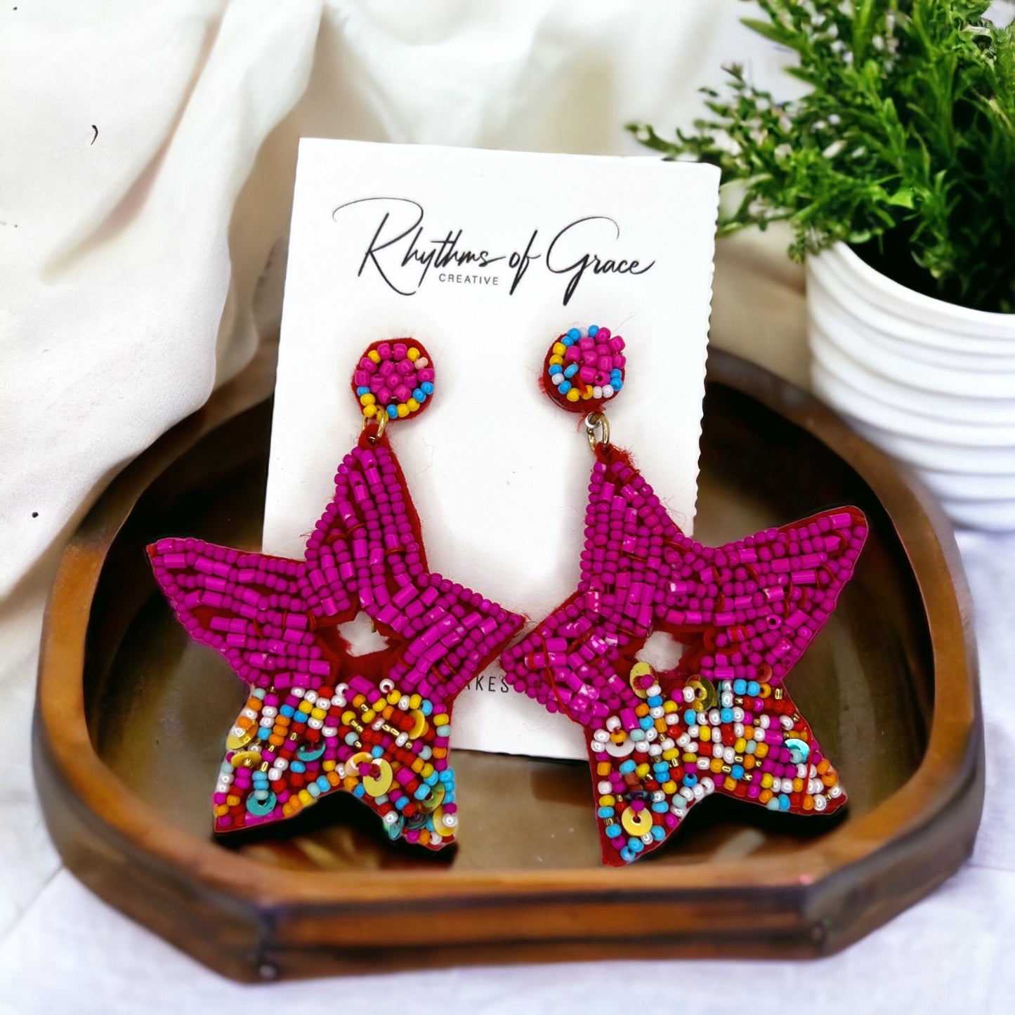 Hot Pink Beaded Star Earrings – Summer Vibes & Sparkly Style! - Rhythms of Grace Creative