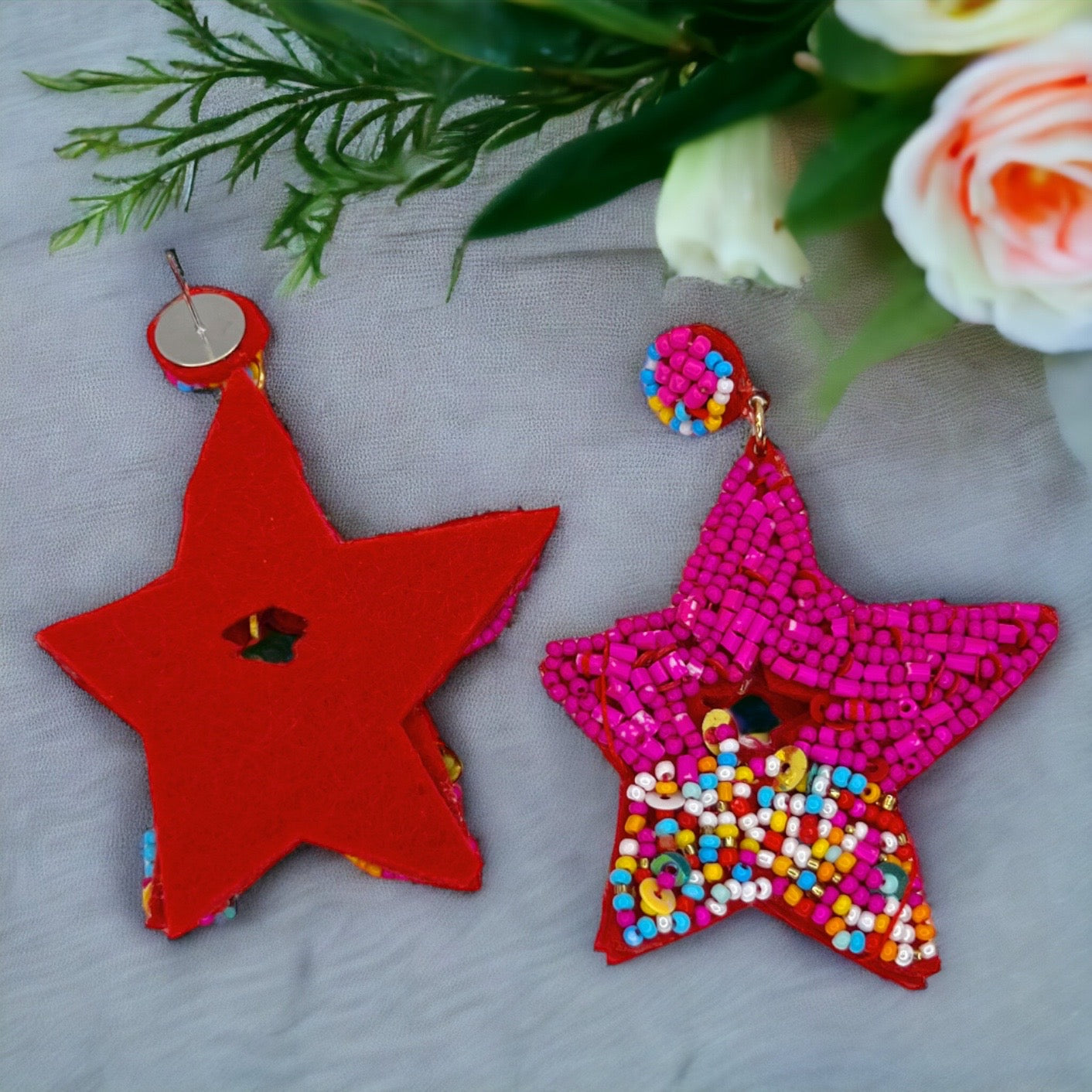 Hot Pink Beaded Star Earrings – Summer Vibes & Sparkly Style! - Rhythms of Grace Creative