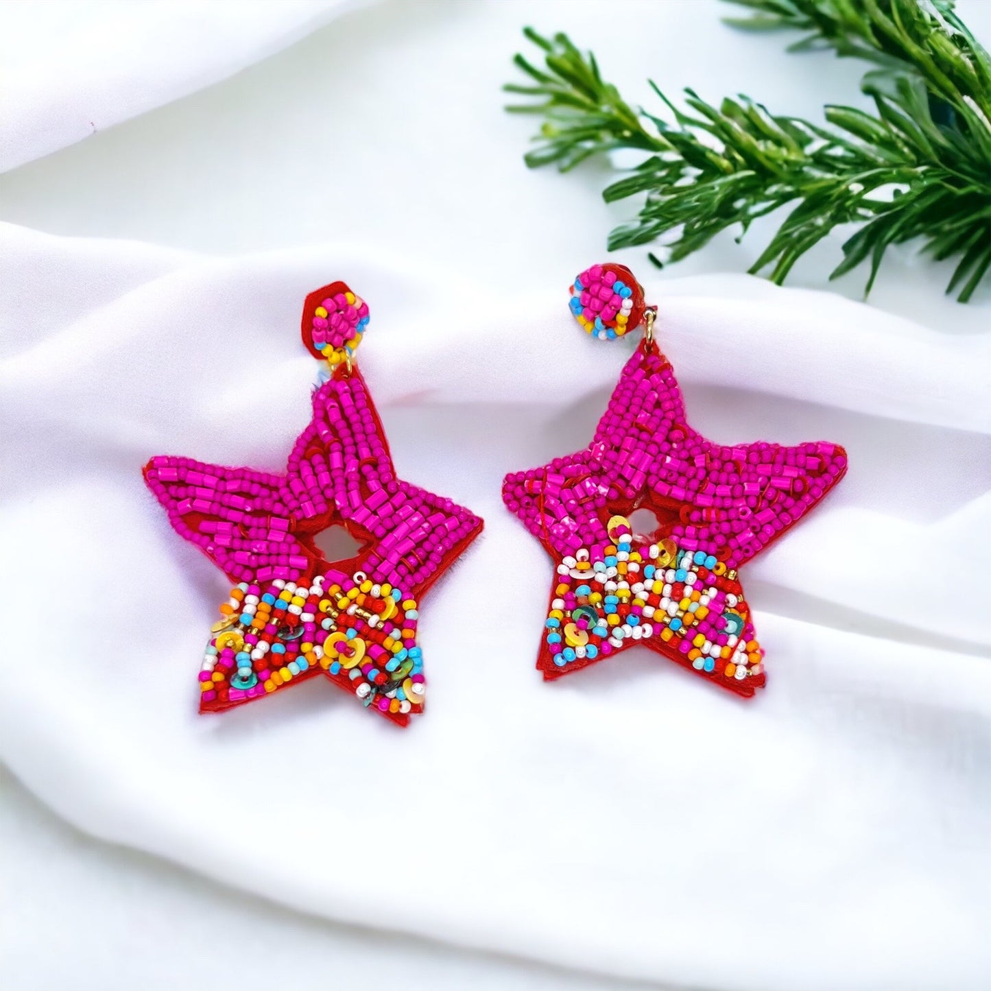Hot Pink Beaded Star Earrings – Summer Vibes & Sparkly Style! - Rhythms of Grace Creative
