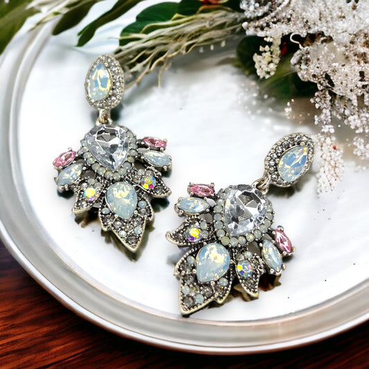 Winter Rhinestone Earrings - Mardi Gras Ball, Rhinestone Earrings, Mardi Gras Jewelry, Parade Outfit