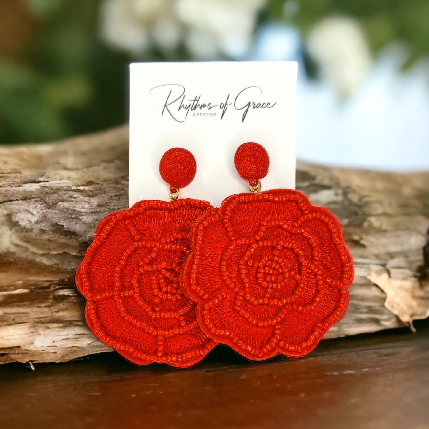 Beaded Flower Earrings - Boho Earrings, Bohemian Style, Kentucky Derby, Rose Earrings, Handmade Jewelry, Anniversary Gift