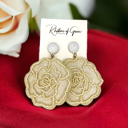 Beaded Flower Earrings - Boho Earrings, Bohemian Style, Kentucky Derby, Rose Earrings, Handmade Jewelry, Anniversary Gift