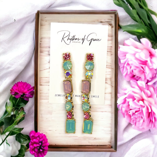 Pastel Rhinestone Earrings - Peach Earrings, Bridesmaid Earrings, Spring Dance, Handmade Earrings, Pink Earrings, Baby Shower, Easter Earrings
