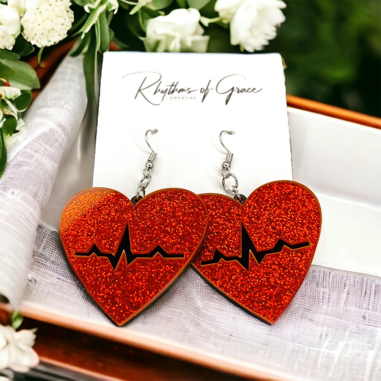Heartfelt Elegance: Dazzling Red Heartbeat Earrings for the Passionate Professional! - Rhythms of Grace Creative