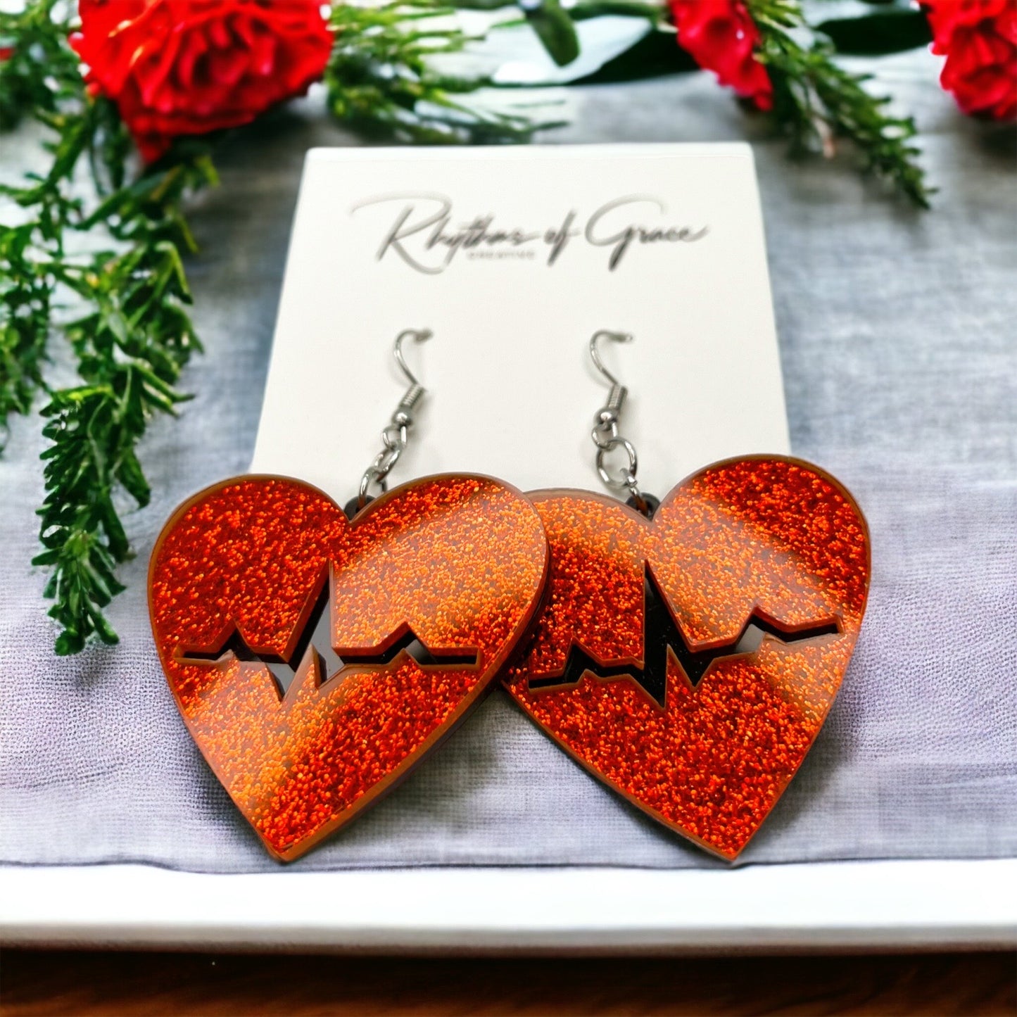 Heartfelt Elegance: Dazzling Red Heartbeat Earrings for the Passionate Professional! - Rhythms of Grace Creative