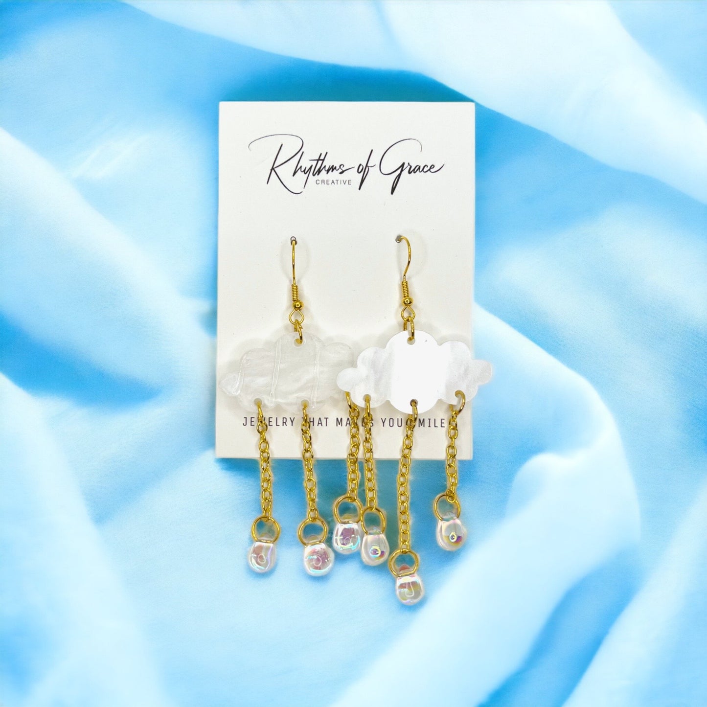 Raincloud Earrings - Crystal Earrings, Cloud Earrings, Handmade Earrings, Weather Earrings - Rhythms of Grace Creative
