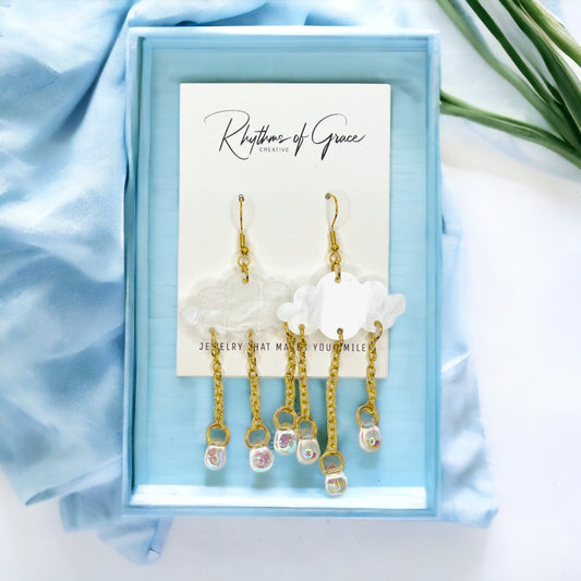 Raincloud Earrings - Crystal Earrings, Cloud Earrings, Handmade Earrings, Weather Earrings