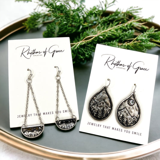 Mountain Earrings - Redwood Forest, Handmade Jewelry, Mountain Accessories, Silver Earrings, Handmade Earrings