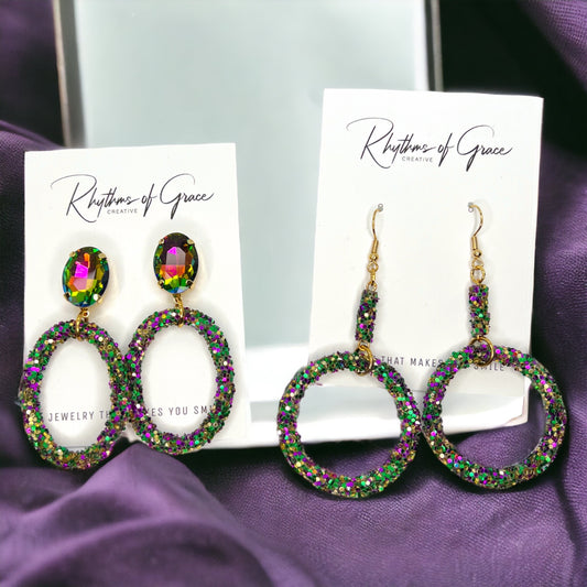 Sparkle and Shine: Dazzling Mardi Gras Dangle Earrings in Royal Colors! - Rhythms of Grace Creative