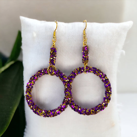 Purple Gold Glitter Earrings - Glitter Earrings, Purple and Gold, Purple Accessories, Purple Jewelry, Gold Earrings, Gold Accessories, Gold Jewelry