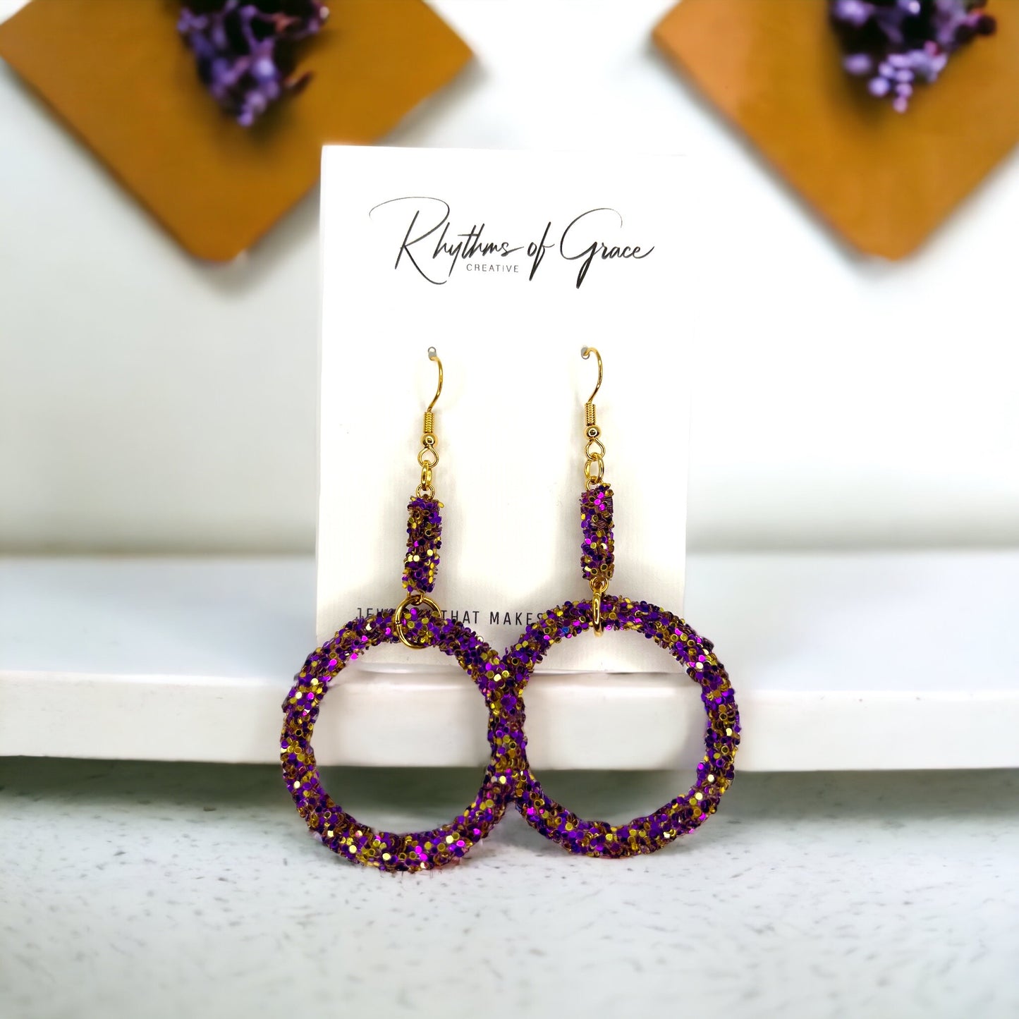 Sparkle in Splendor: Purple Gold Glitter Earrings ✨