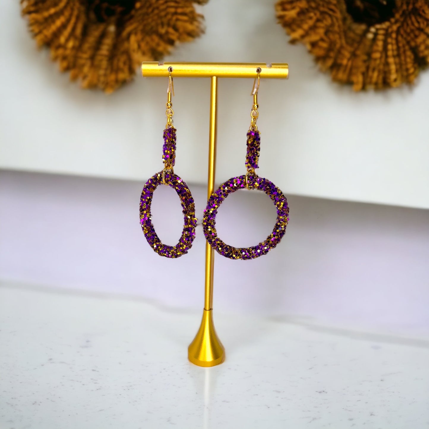 Sparkle in Splendor: Purple Gold Glitter Earrings ✨