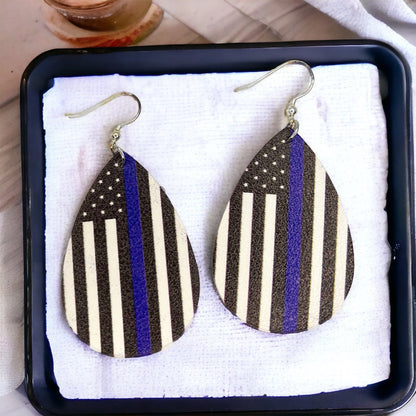 Back the Blue Earrings - Police Support, Police Earrings, Black and Blue Flag, Flag Earrings, Police Flag