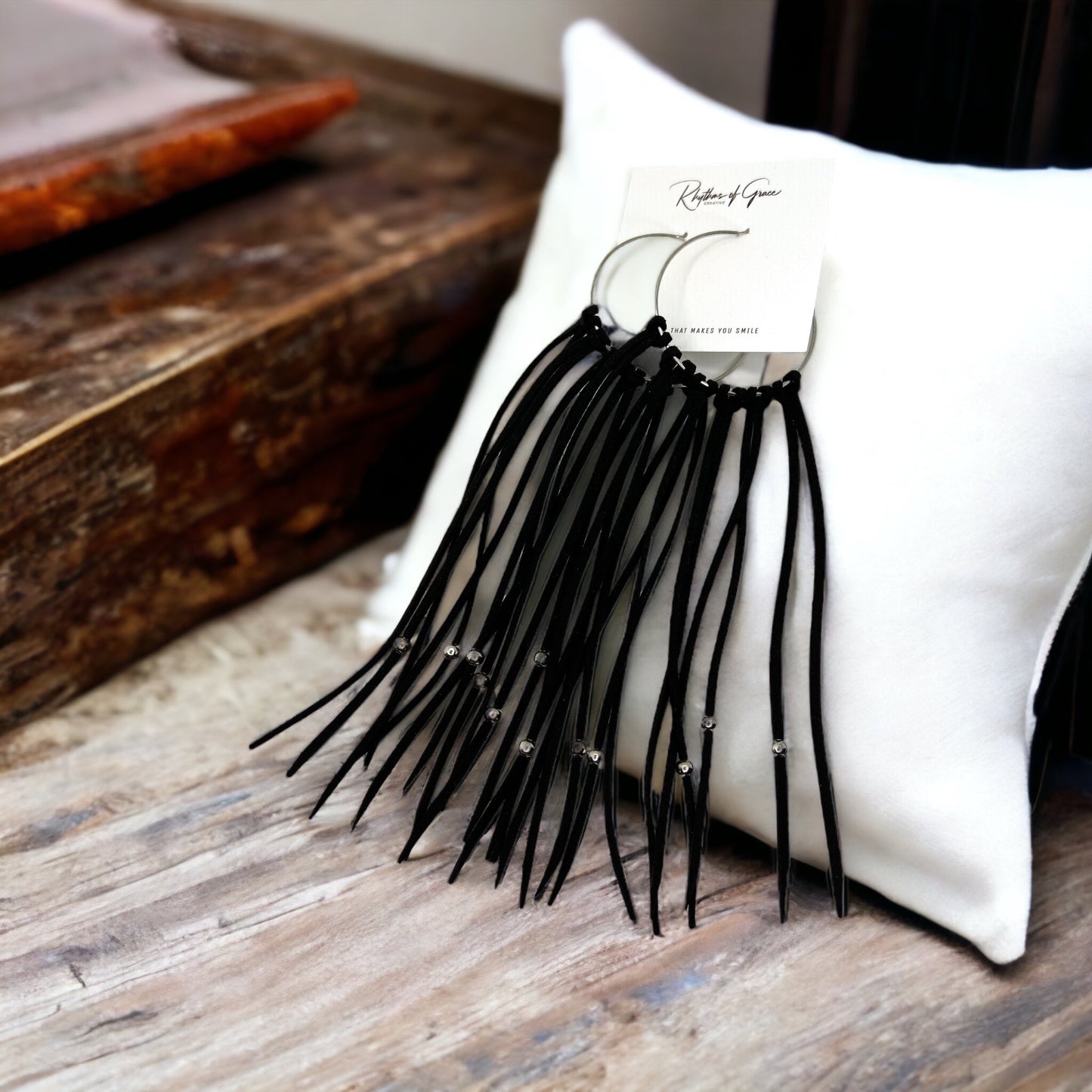 Black Fringe Earrings - Boho Chic, Western Style, Black Leather, Fringe Accessories, Boho Earrings - Rhythms of Grace Creative