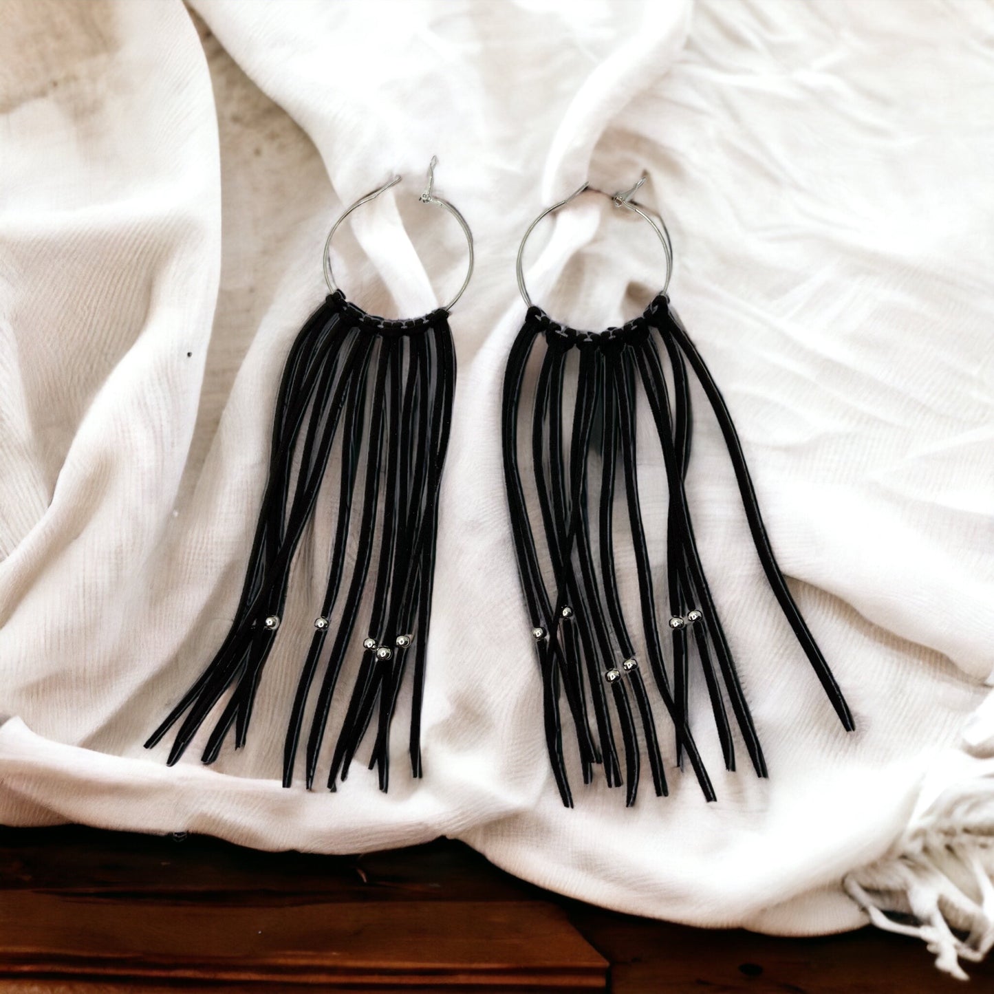 Black Fringe Earrings - Boho Chic, Western Style, Black Leather, Fringe Accessories, Boho Earrings - Rhythms of Grace Creative