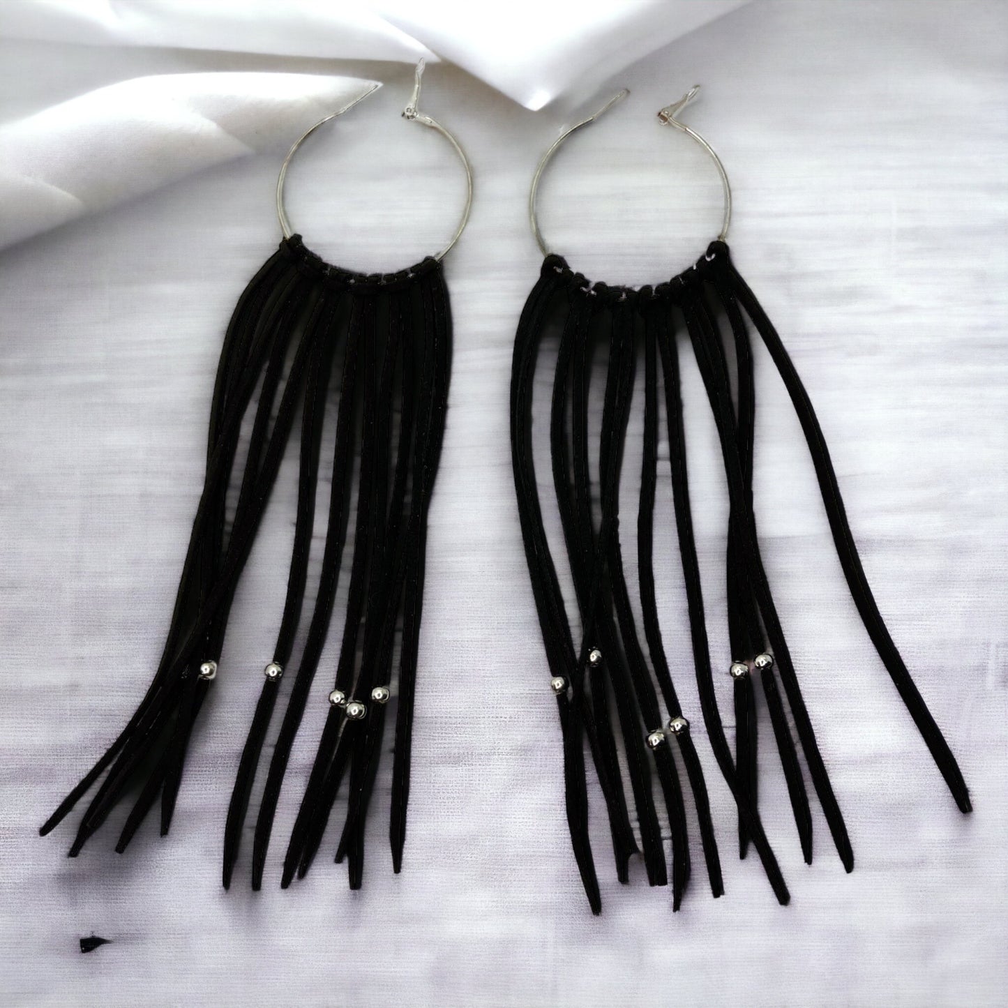Black Fringe Earrings - Boho Chic, Western Style, Black Leather, Fringe Accessories, Boho Earrings - Rhythms of Grace Creative