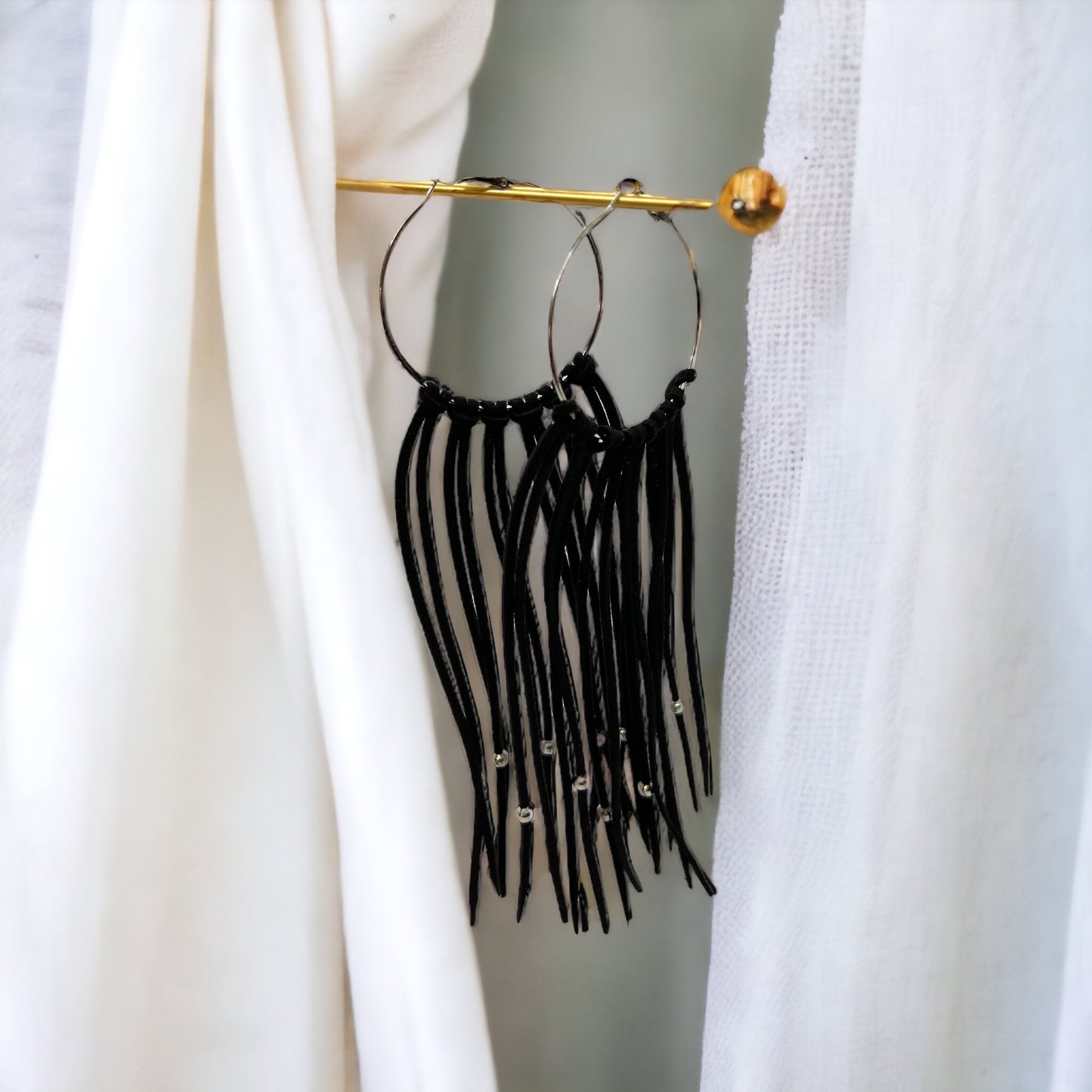 Black Fringe Earrings - Boho Chic, Western Style, Black Leather, Fringe Accessories, Boho Earrings - Rhythms of Grace Creative