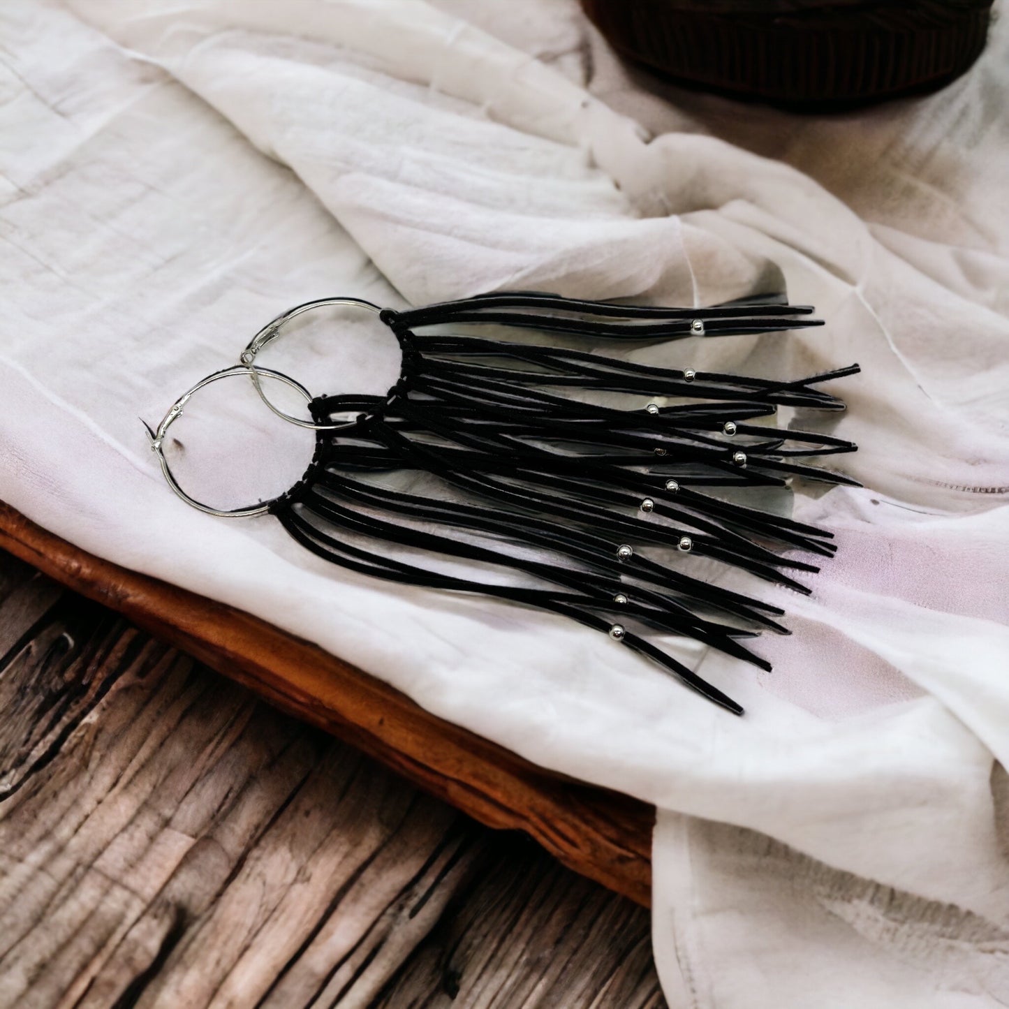 Black Fringe Earrings - Boho Chic, Western Style, Black Leather, Fringe Accessories, Boho Earrings - Rhythms of Grace Creative