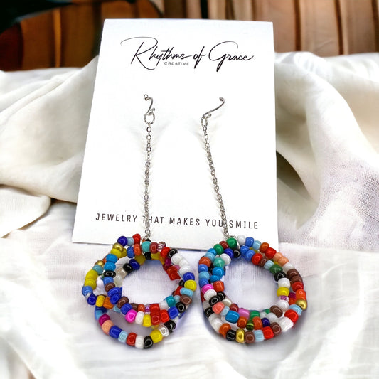 Boho Beaded Earrings - Bead Earrings, Boho Earrings, Bohemian Style, Rainbow Earrings, Beaded Accessories, Handmade Jewelry
