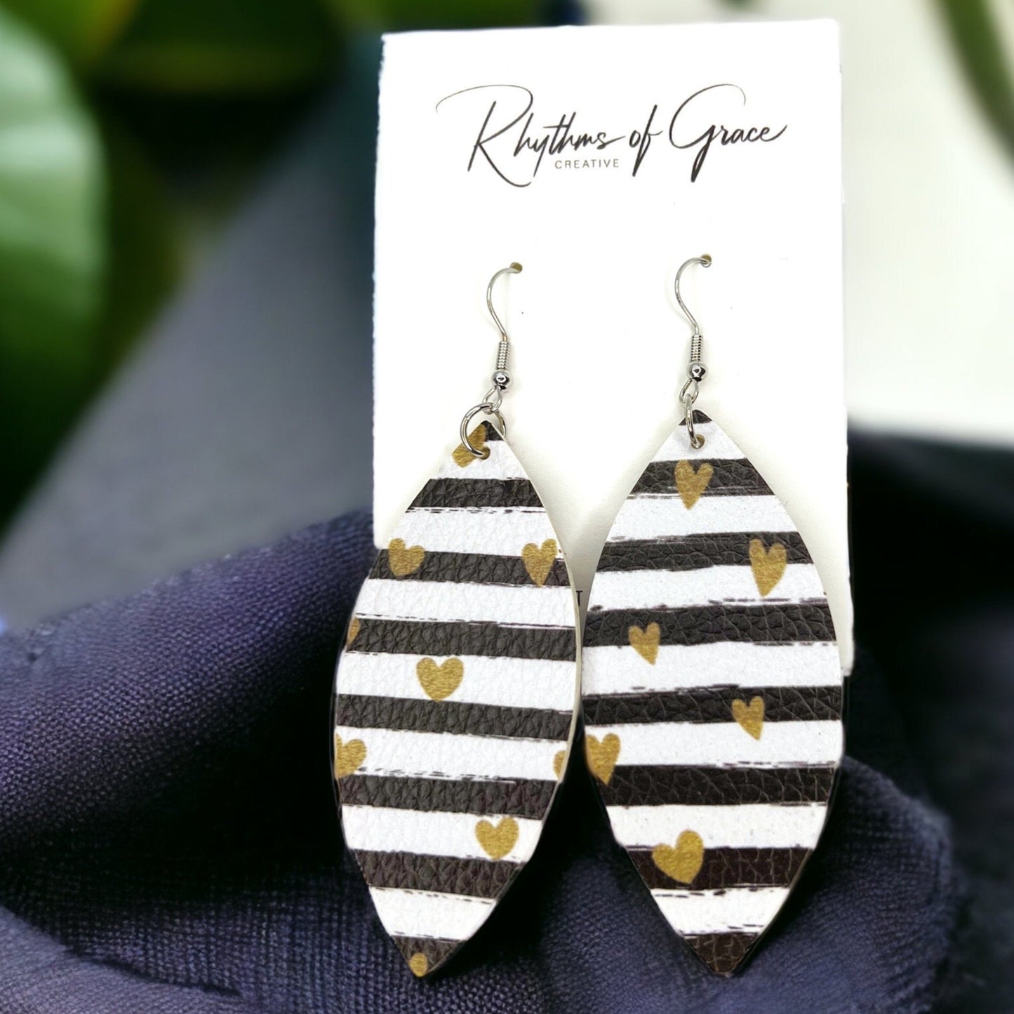 Bold Stripes & Golden Hearts – Chic Dangle Earrings That Turn Heads - Rhythms of Grace Creative